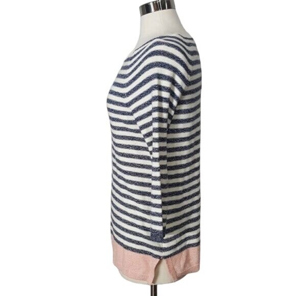 Talbots Striped Womens Sweater Medium Cotton/Viscose/Linen Blend White & Blue - Picture 6 of 7